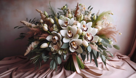 A Cymbidium orchid in a bouquet, Ai generated imageの写真素材