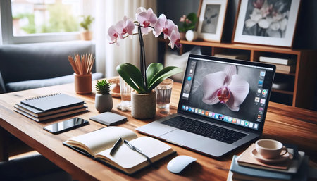 An orchid on a desk, Ai generated imageの写真素材