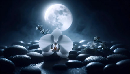 An orchid in moonlight, Ai generated imageの写真素材