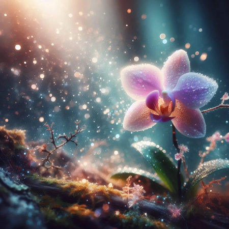 An orchid with shimmering particles, Ai generated imageの写真素材