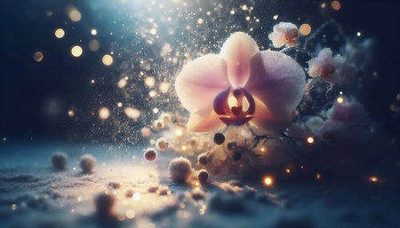 An orchid with shimmering particles, Ai generated imageの写真素材