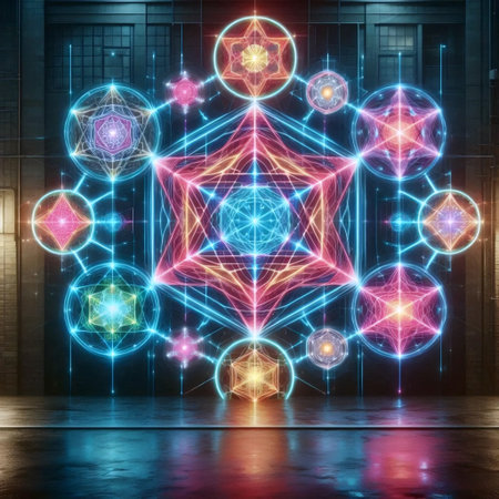 Neon geometric compositions, Ai generated image