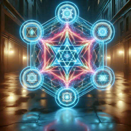 Neon geometric compositions, Ai generated imageの写真素材