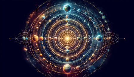 Sacred geometry in astronomy, Ai generated imageの写真素材