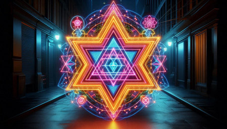 Neon geometric compositions, Ai generated image