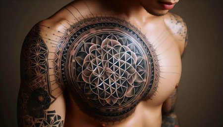 Geometric tattoos on skin, Ai generated image