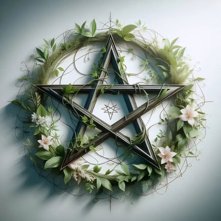 A pentagram with floral elements, Ai generated imageの写真素材
