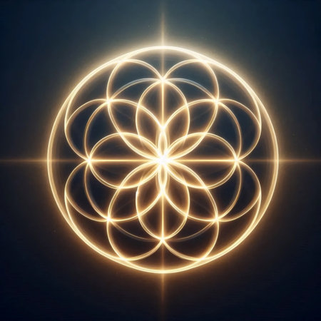 A Seed of Life with golden glow, Ai generated imageの写真素材