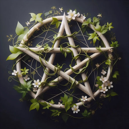 A pentagram with floral elements, Ai generated imageの写真素材