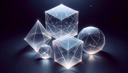 Platonic solids in transparent forms, Ai generated imageの写真素材