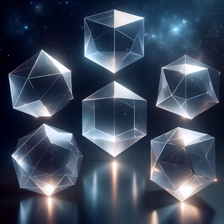 Platonic solids in transparent forms, Ai generated image