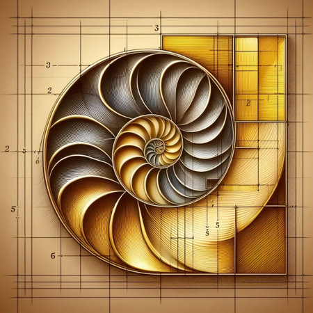 A Fibonacci spiral in the golden ratio, Ai generated imageの写真素材