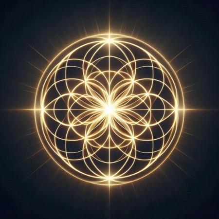 A Seed of Life with golden glow, Ai generated imageの写真素材