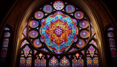 Sacred geometry in stained glass, Ai generated imageの写真素材