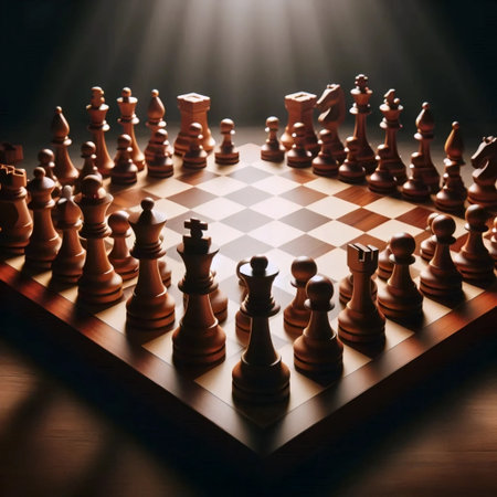 A chessboard with pieces at the start of the game, Ai generated imageの写真素材