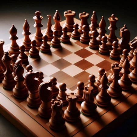 A chessboard with pieces at the start of the game, Ai generated image