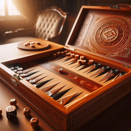 Backgammon game with wooden board, Ai generated image