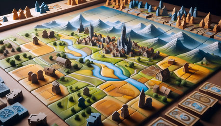 Carcassonne game with tiles, Ai generated image