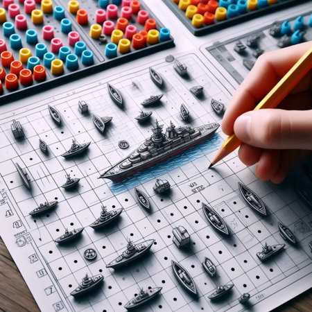 Battleship game on paper, Ai generated image