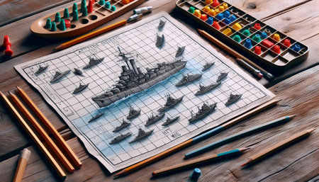 Battleship game on paper, Ai generated imageの写真素材