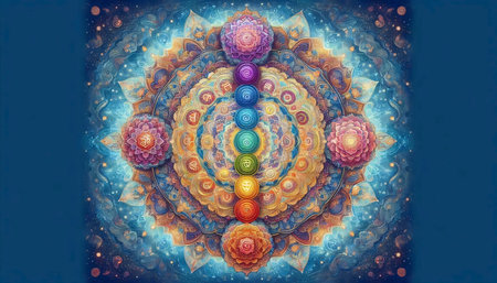 A mandala with chakra symbols, Ai generated image