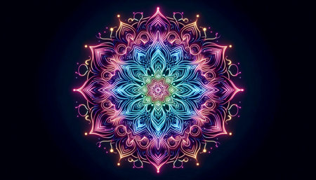 A glowing neon mandala, Ai generated imageの写真素材