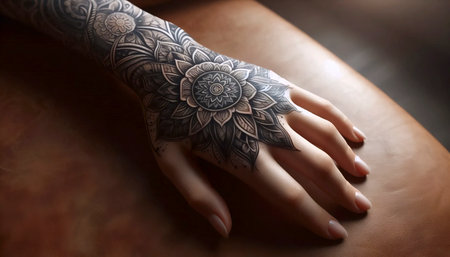 A mandala tattoo on skin, Ai generated imageの写真素材