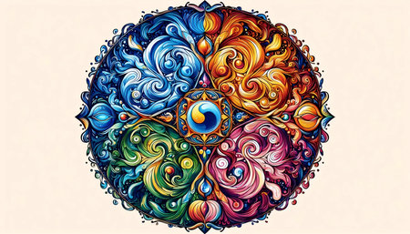 A mandala with elemental symbols, Ai generated imageの写真素材