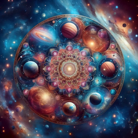 A cosmic mandala with planets, Ai generated imageの写真素材