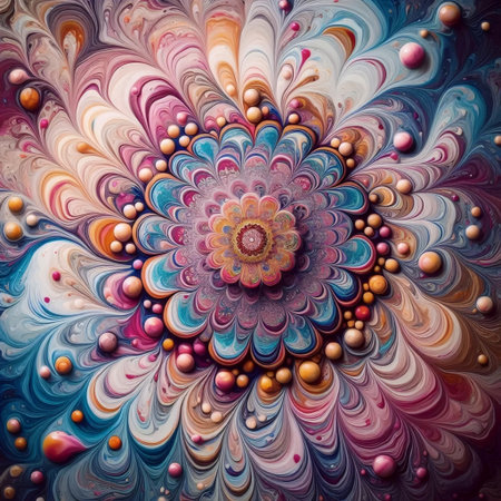 A mandala in ebru technique, Ai generated imageの写真素材