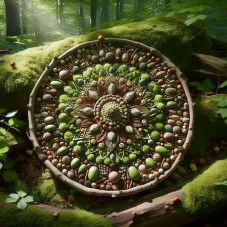 A forest mandala from branches and moss, Ai generated imageの写真素材