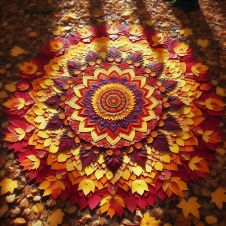 An autumn leaf mandala, Ai generated imageの写真素材
