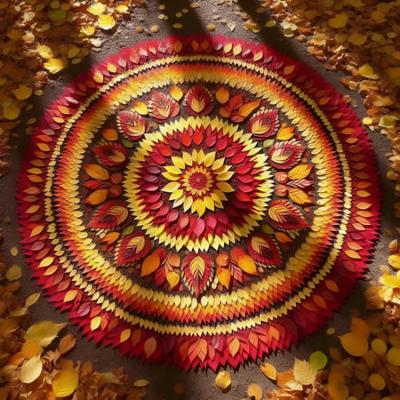 An autumn leaf mandala, Ai generated imageの写真素材