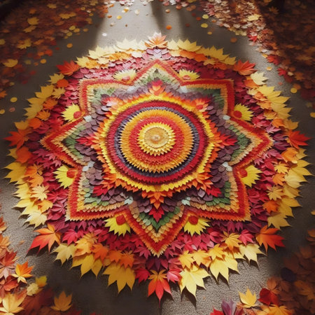 An autumn leaf mandala, Ai generated imageの写真素材