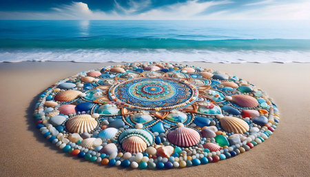 A sea mandala from shells, Ai generated image
