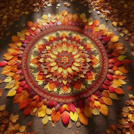 An autumn leaf mandala, Ai generated imageの写真素材