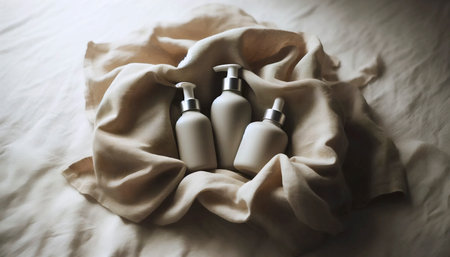 A stack of clean beauty skincare, Ai generated imageの写真素材