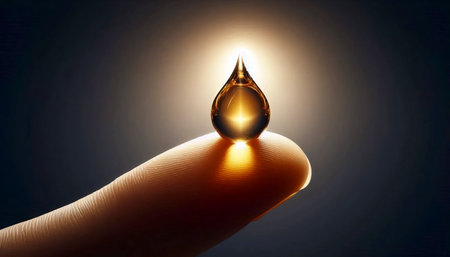 A serum droplet on fingertips, Ai generated imageの写真素材
