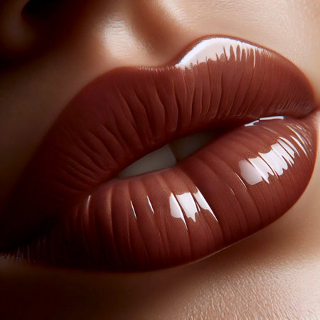 A glossy brown lipstick application, Ai generated imageの写真素材