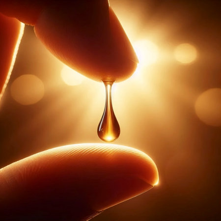 A serum droplet on fingertips, Ai generated imageの写真素材