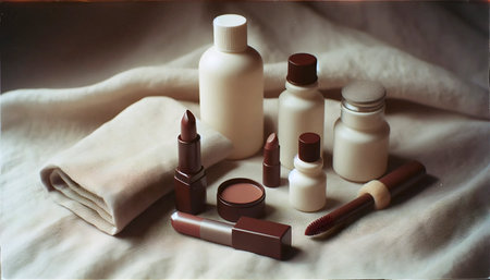 A vintage film grain aesthetic of beauty products, Ai generated imageの写真素材