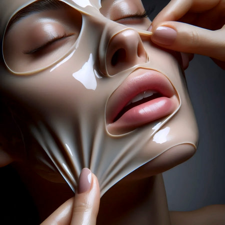 A peeling mask removal action, Ai generated imageの写真素材
