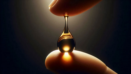 A serum droplet on fingertips, Ai generated imageの写真素材