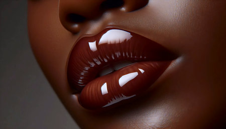 A glossy brown lipstick application, Ai generated imageの写真素材
