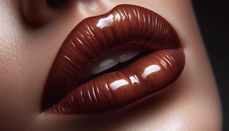 A glossy brown lipstick application, Ai generated imageの写真素材