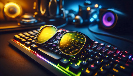 A modern gaming glasses technology, Ai generated imageの写真素材