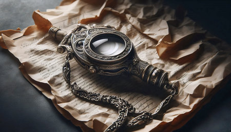 A vintage monocle with chain, Ai generated imageの写真素材