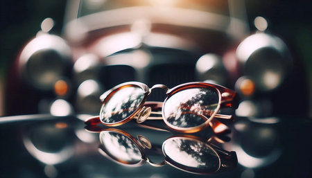 A vintage sunglasses mirror reflection, Ai generated imageの写真素材