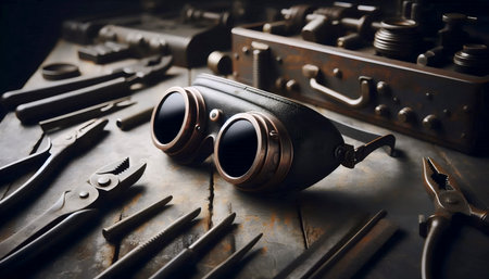 A vintage welding glasses rustic, Ai generated imageの写真素材