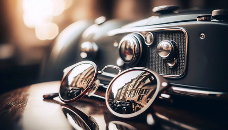 A vintage sunglasses mirror reflection, Ai generated imageの写真素材
